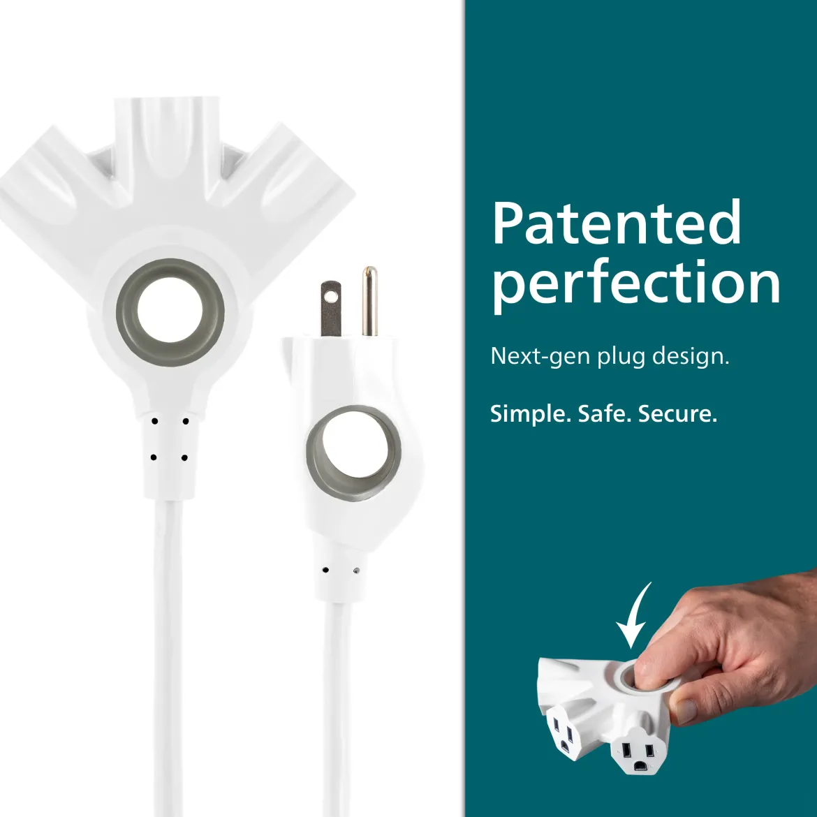 Philips EZGrip 3-Outlet Grounded Extension Cord, Indoor/Outdoor, 16 Gauge, 15ft., White