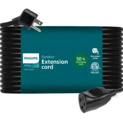 Philips EZGrip 1-Outlet Outdoor Extension Cord, 50 Ft, Black