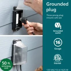 Philips EZGrip 1-Outlet Outdoor Extension Cord, 50 Ft, Black