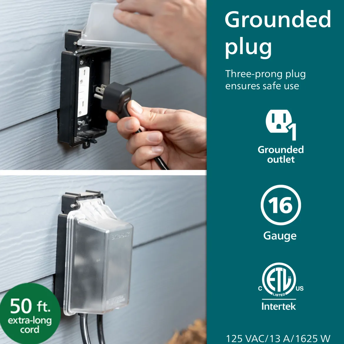 Philips EZGrip 1-Outlet Outdoor Extension Cord, 50 Ft, Black