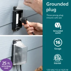 Philips EZGrip 1-Outlet Outdoor Extension Cord, 25 Ft, Black