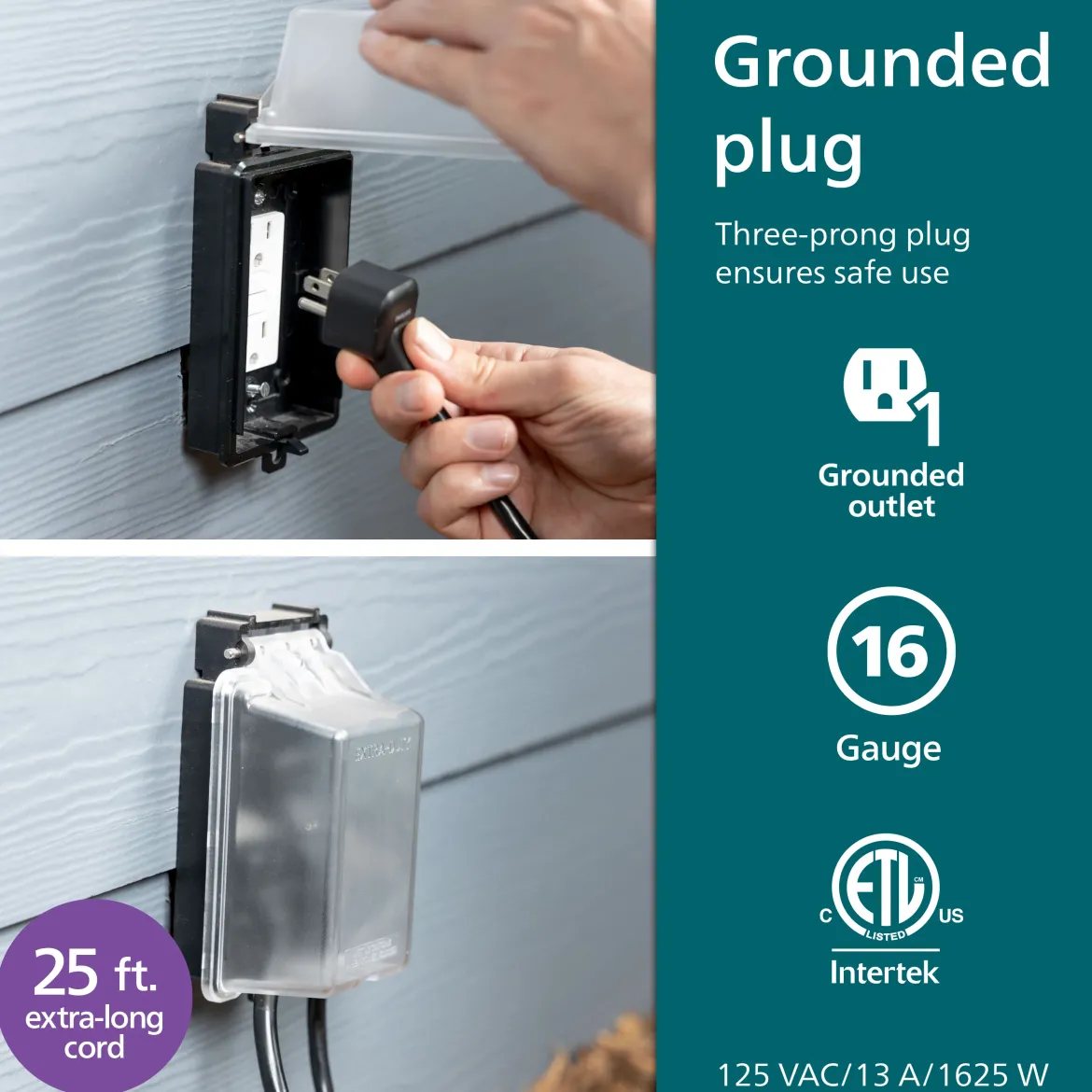 Philips EZGrip 1-Outlet Outdoor Extension Cord, 25 Ft, Black