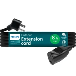 Philips EZGrip 1-Outlet Outdoor Extension Cord, 8 Ft, Black