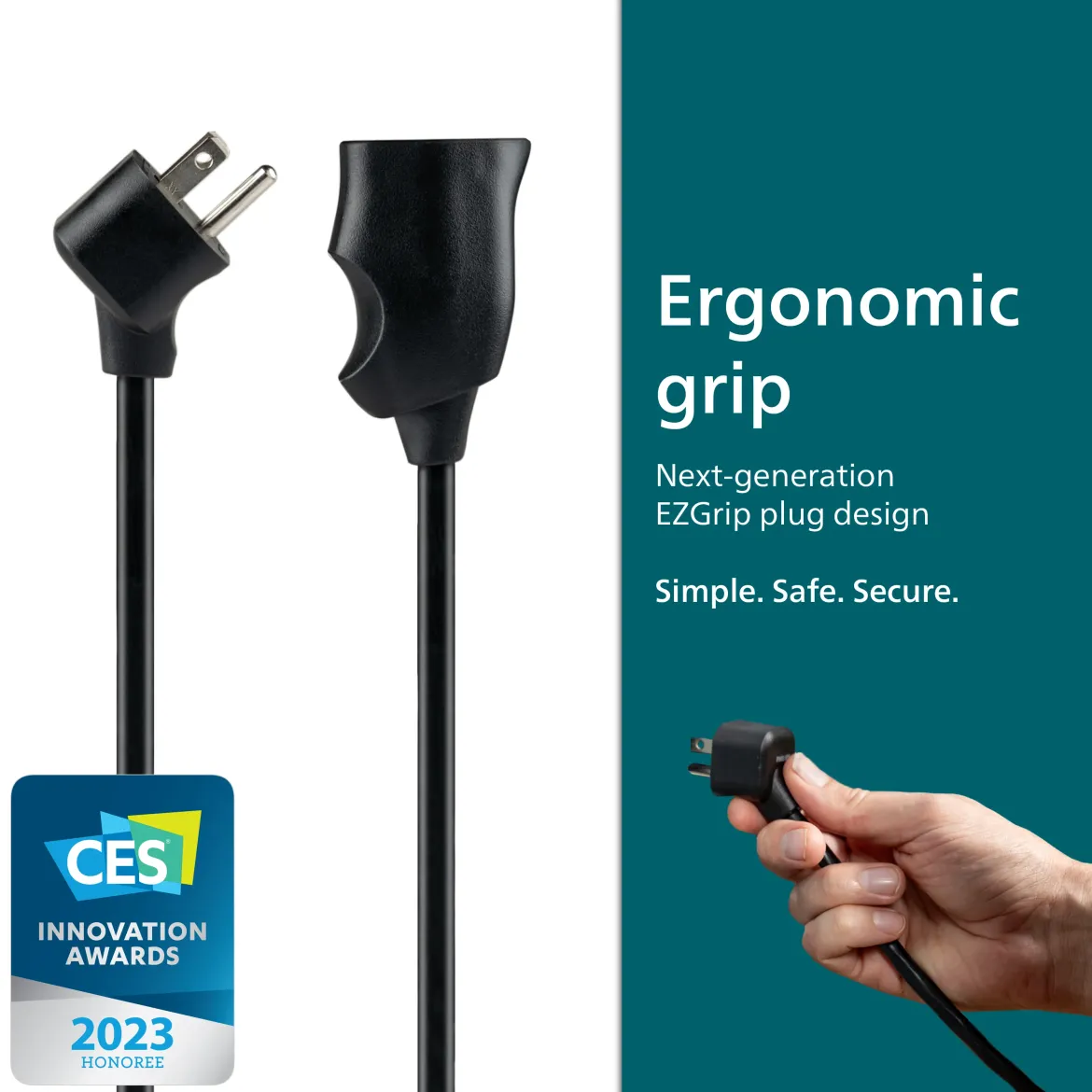 Philips EZGrip 1-Outlet Outdoor Extension Cord, 8 Ft, Black