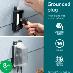 Philips EZGrip 1-Outlet Outdoor Extension Cord, 8 Ft, Black