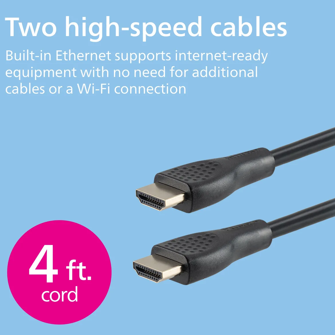 Philips 4 ft. HDMI Cable with Ethernet, 2pk