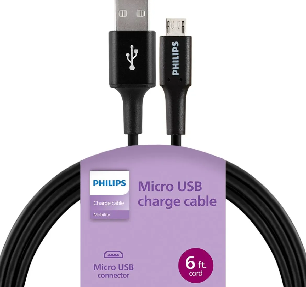 Philips 6ft. Micro USB Charging Cable, Black