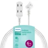 Philips 6 ft. 3-Outlet Polarized Indoor Extension Cord, White, Slide-to-close cover