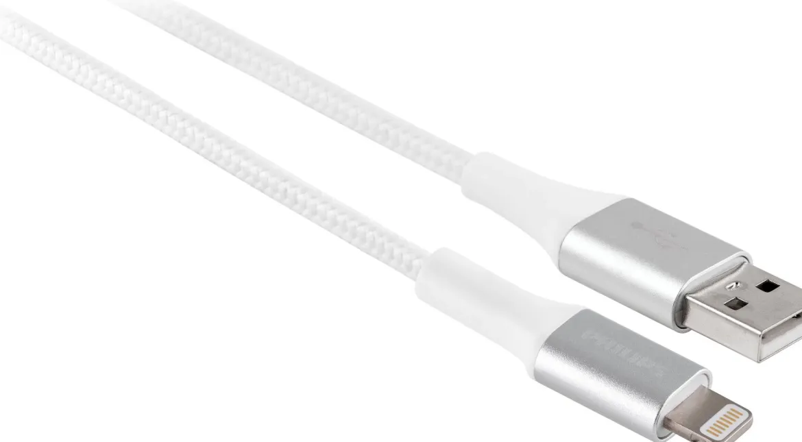 Philips 6ft. USB-A Lightning Charging Cable with Braided Cord, White