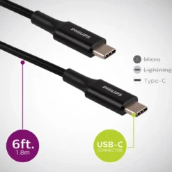 Philips 6ft. USB-C Braided Charging Cable, Black