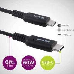 Philips 6ft. USB-C Charging Cable, Black