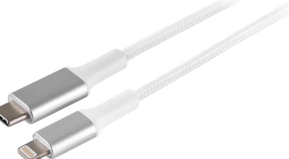 Philips 3ft. USB-C Lightning Charging Cable with Braided Cord, White