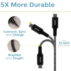 Philips 6ft. USB-C to Lightning Charging Cable with Braided Cord, 2 Pack, Black