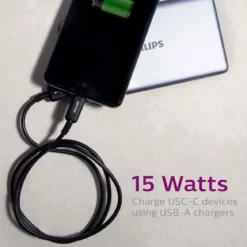 Philips 6ft. USB-C to USB-A Charging Cable, Black