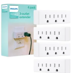 Philips Grounded 3-Outlet Tap, White, 4pk