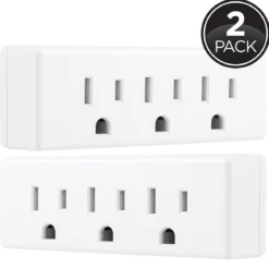 Philips Grounded 3-Outlet Tap, White, 2pk