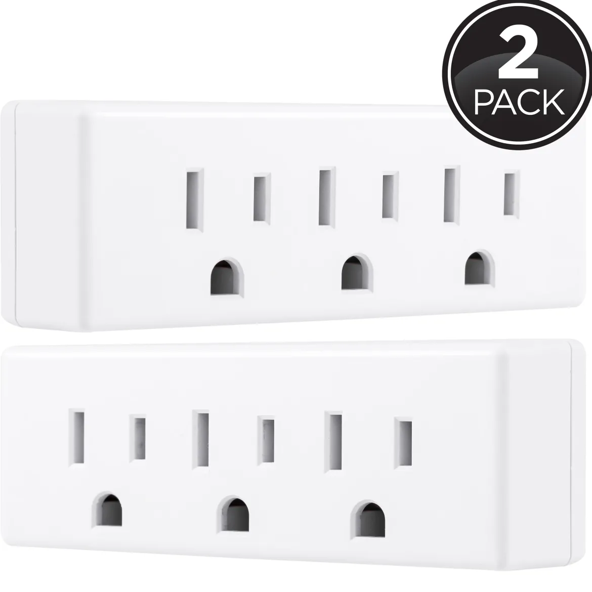 Philips Grounded 3-Outlet Tap, White, 2pk