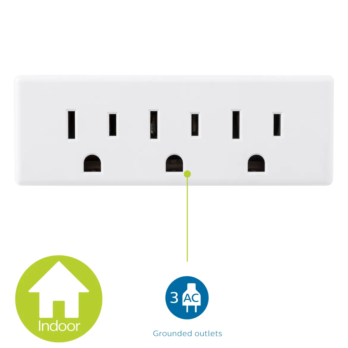 Philips Grounded 3-Outlet Tap, White, 2pk