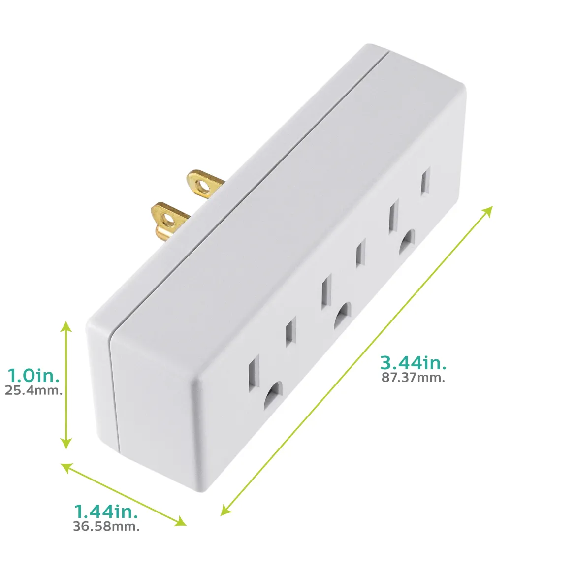 Philips Grounded 3-Outlet Tap, White, 2pk