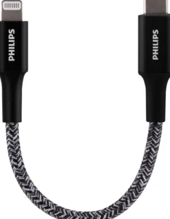Philips 6in. USB-C to Lightning Charging Cable with Braided Cord, Black