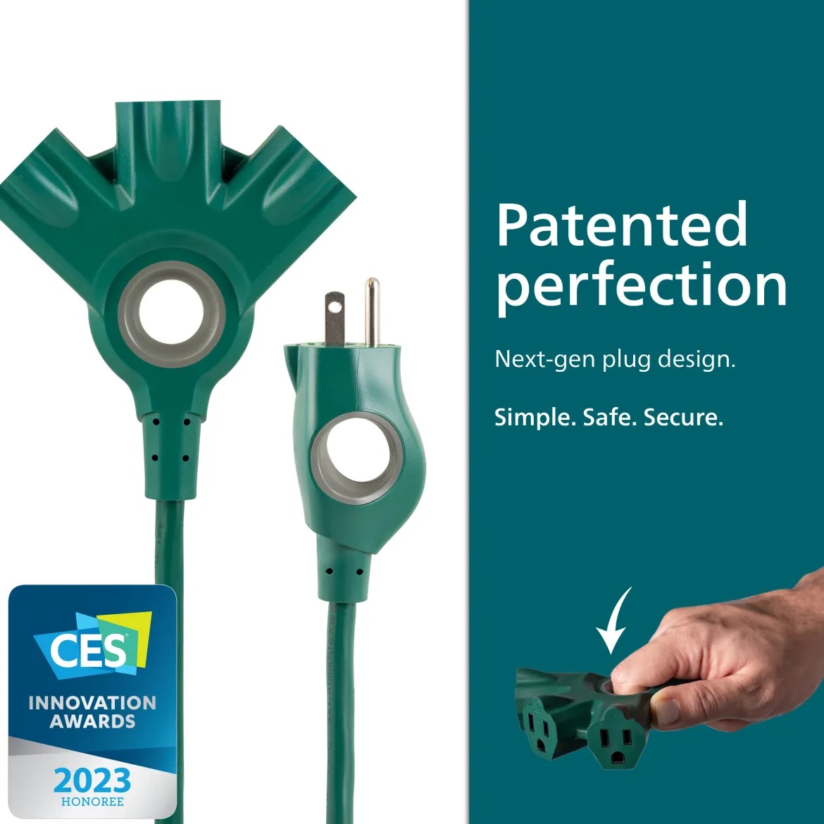 Philips 3-Outlet EZGrip Grounded Extension Cord, 15ft., Indoor/Outdoor, Green
