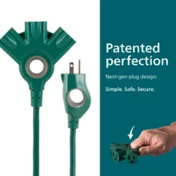 Philips 3-Outlet EZGrip Grounded Extension Cord, 50ft., Indoor/Outdoor, Green