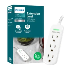 Philips 3-Outlet 8ft. Extension Cord with Surge Protection, White