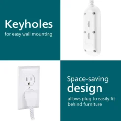 Philips 3-Outlet 8ft. Extension Cord with Surge Protection, White