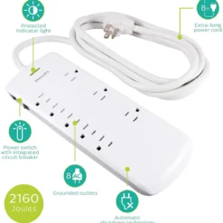 Philips 8-Outlet 8ft. Surge Protector, White