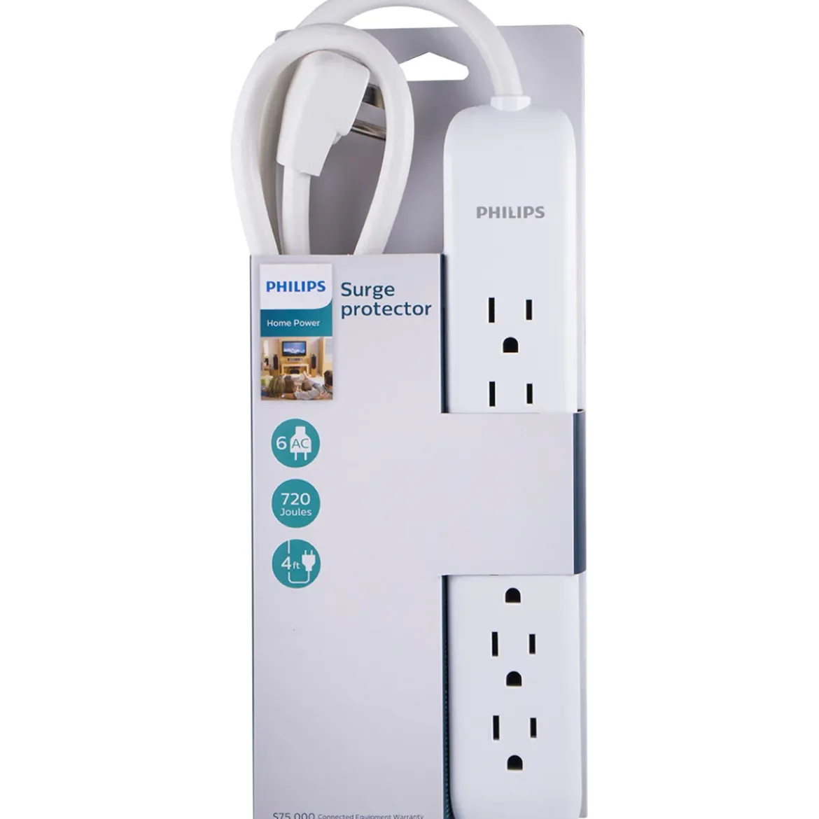 Philips 6-Outlet 4ft. Surge Protector, White