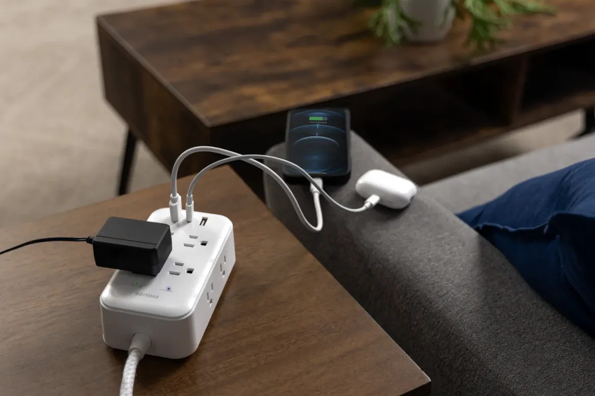 Philips 8-Outlet 6ft. Surge Protector with USB Charging, White