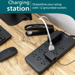 Philips 12-Outlet 6ft. Surge Protector with Adapter-Spaced Outlets, Black
