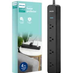 Philips 4-Outlet 4ft. Surge Protector with Adapter-Spaced Outlets, Black