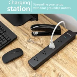 Philips 4-Outlet 4ft. Surge Protector with Adapter-Spaced Outlets, Black