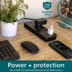 Philips 8-Outlet 8ft. Surge Protector with Adapter-Spaced Outlets, Black