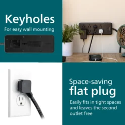 Philips 8-Outlet 8ft. Surge Protector with Adapter-Spaced Outlets, Black