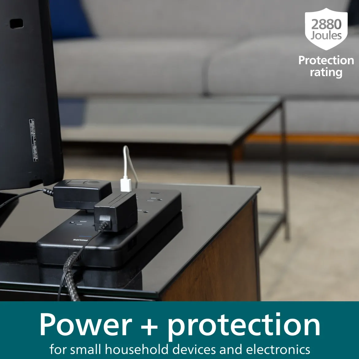 Philips 10-Outlet 6ft. 2 USB-A Surge Protector With Adapter-Spaced Outlets, Black