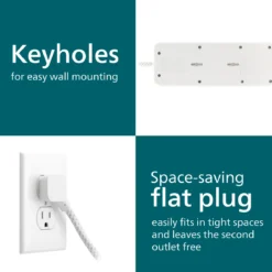 Philips 7-Outlet 6ft. 1 USB-A 1 USB-C Surge Protector With Adapter-Spaced Outlets, White