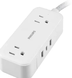 Philips 2-Outlet, 6 ft. USB-Charging Extension Cord, White/Gray