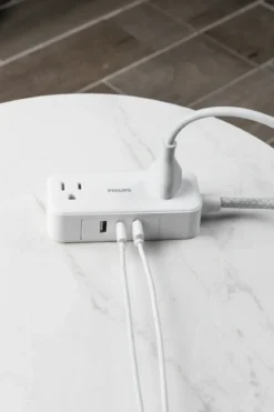 Philips 2-Outlet, 6 ft. USB-Charging Extension Cord, White/Gray