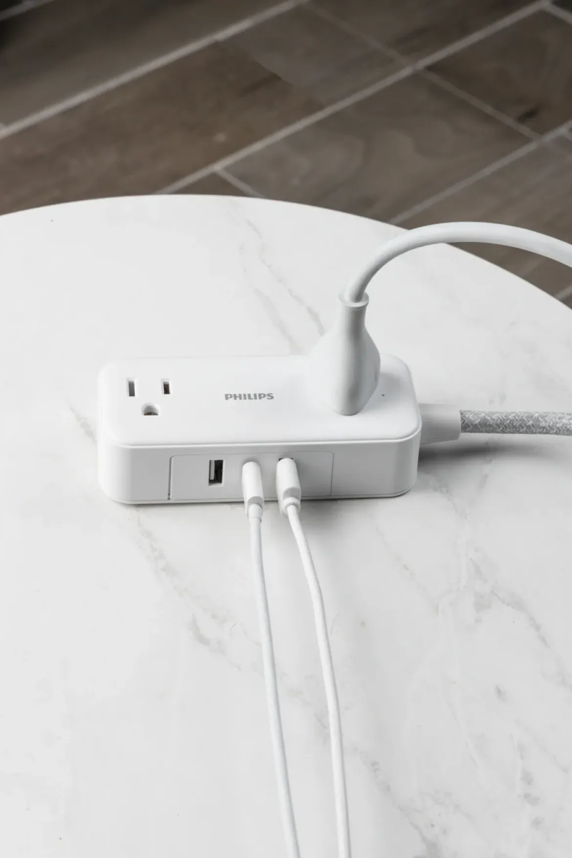 Philips 2-Outlet, 6 ft. USB-Charging Extension Cord, White/Gray