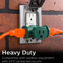 Philips 3-Outlet Heavy Duty T-Shaped Adapter, Green