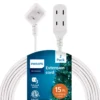 Philips 3-Outlet Polarized Extension Cord, 15ft., White 2 pack