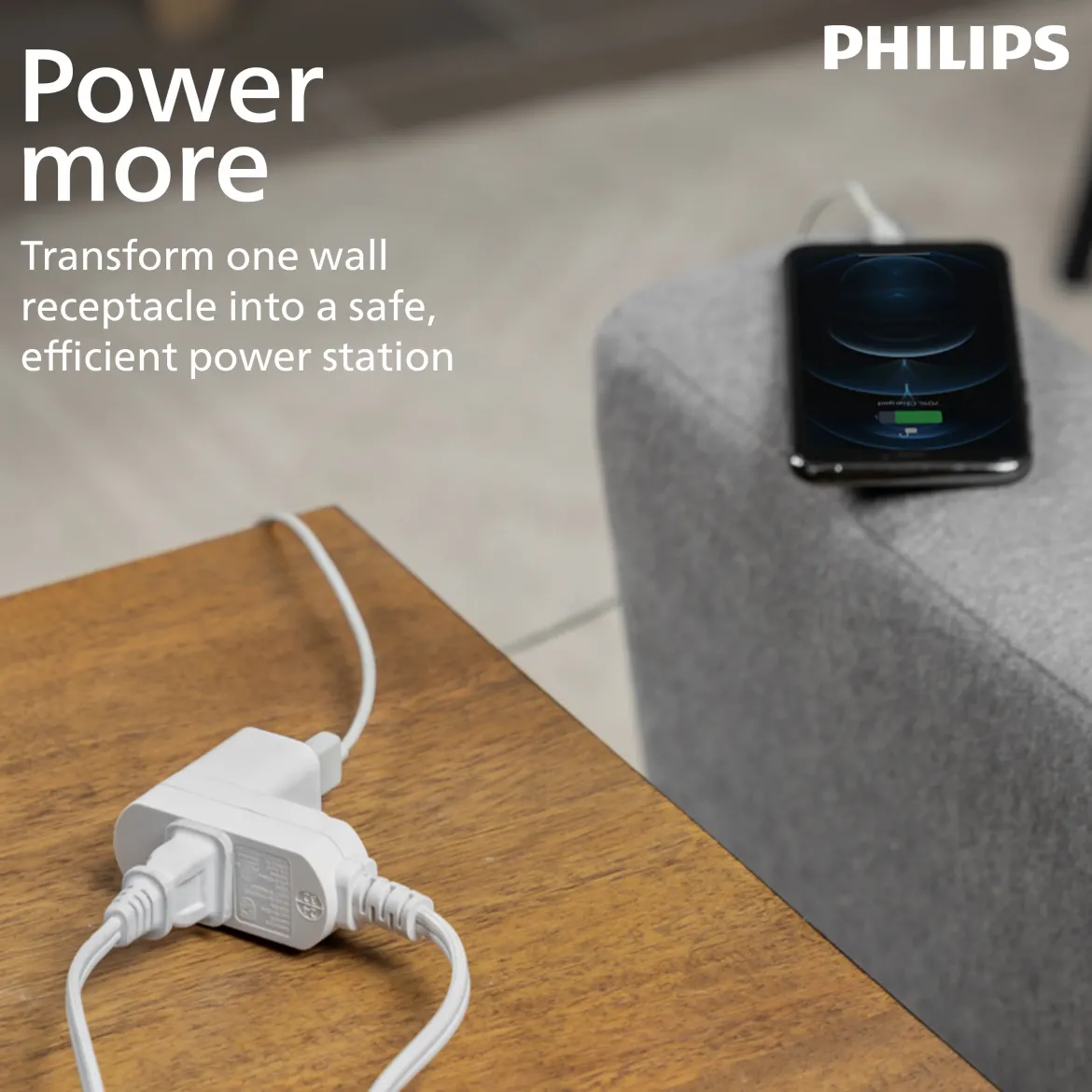 Philips 3-Outlet Polarized Extension Cord, 15ft., White 2 pack