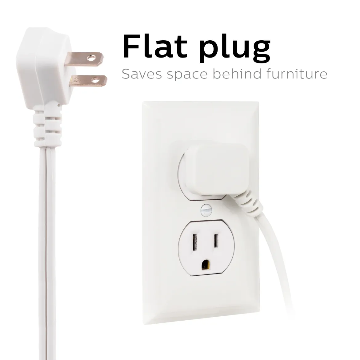 Philips 3-Outlet Polarized Extension Cord, 15ft., White