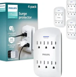 Philips 6-Outlet Surge Protector Wall Tap, White, 4pk