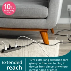 Philips 6-Outlet Surge Protector, 1080J, 10ft. Cord, Black