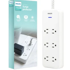 Philips 6-Outlet Surge Protector, 1080J, Adapter-Spaced, 8ft Braided Cord, White