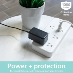 Philips 6-Outlet Surge Protector, 1080J, Adapter-Spaced, 8ft Braided Cord, White