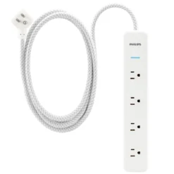Philips 4-Outlet Surge Protector Power Strip, 4 Ft Braided Extension Cord, Multi Plug Outlet Extender, Adapter-Spaced, 450 Joules, White